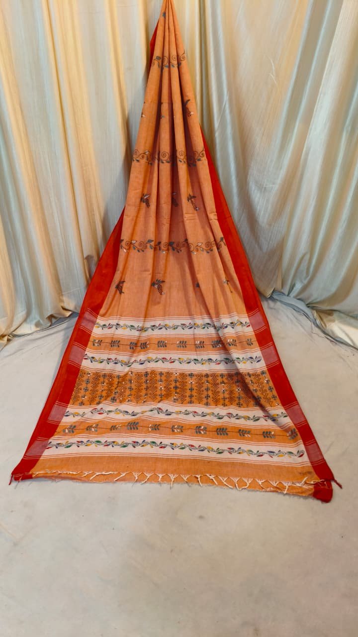 Pure Bengal Handloom Khes Kantha Stitch Saree