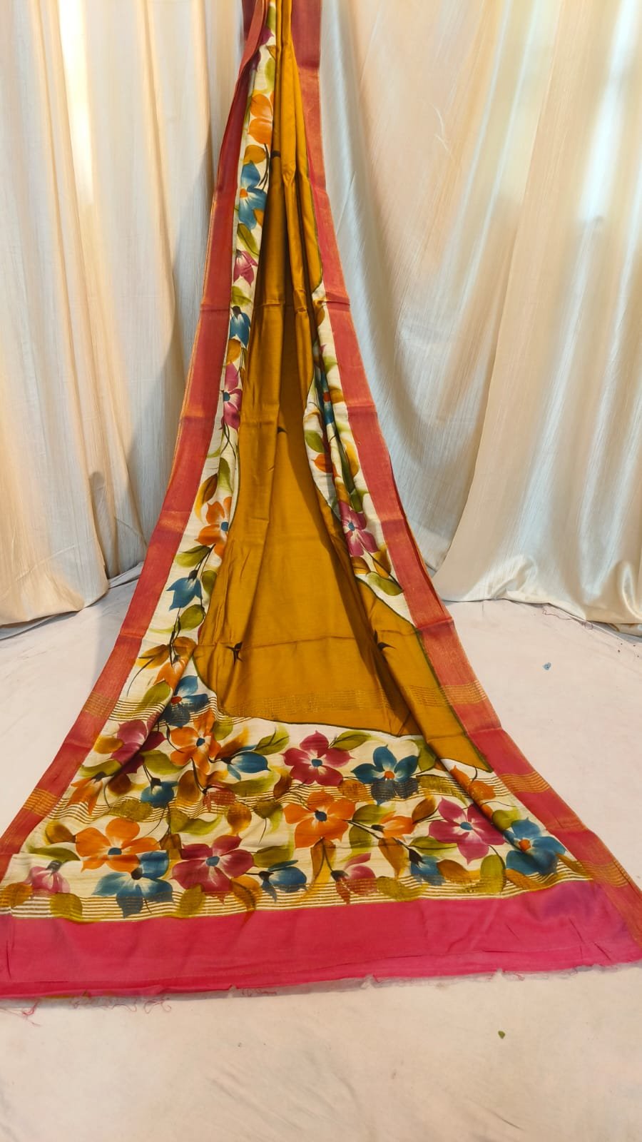 Bafta Silk Jori Border Hand Printed Traditional Saree